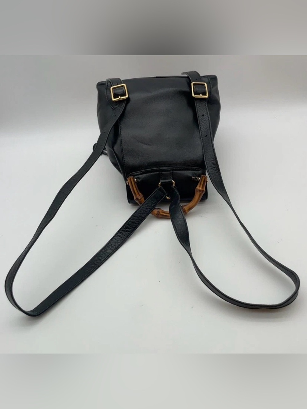FINAL PRICE Authentic Gucci Bamboo Leather Black 003.2852 Backpack W/Dustbag - Picture 6 of 16